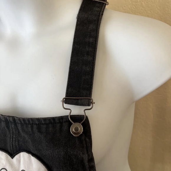 Disney Forever 21 Mickey Mouse Black Denim Overall Dress Size 2X Raw Rolled Hem - Picture 5 of 8